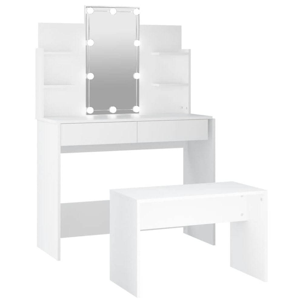Vidaxl Sada toaletného stolíka s LED biela spracované drevo